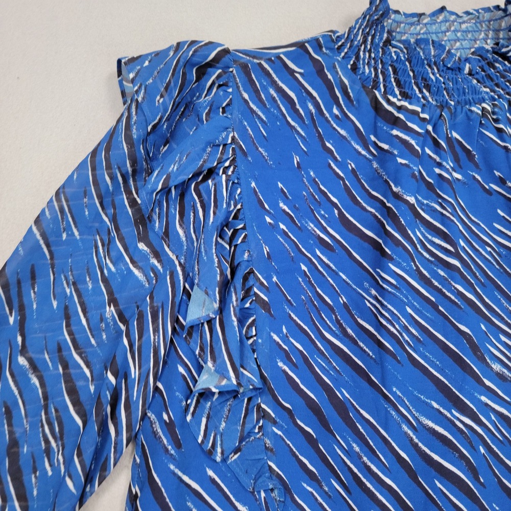 Steve Madden Womens Mock Neck Chiffon Top Blue Zebra Print Ruffle XL NWT - Picture 4 of 13